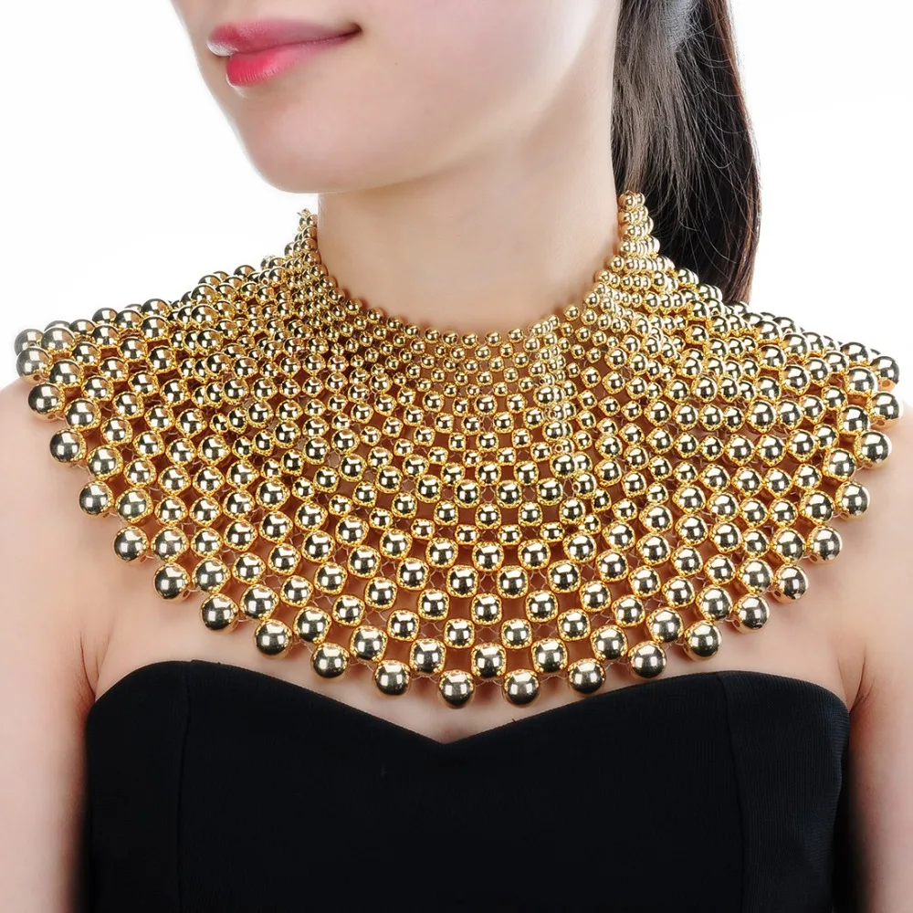 

Top Sale Handmade Bib Statement Beaded Necklaces Collar African Jewelry Beads Scarf Necklace Choker Maxi Necklace Wedding Dress, Gold,silver,black,red,white