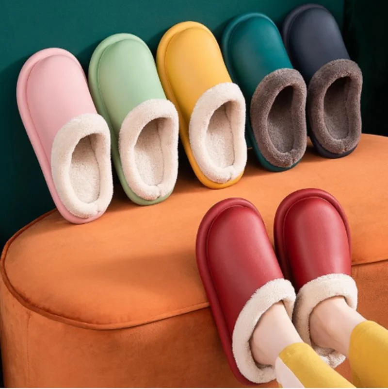 

Waterproof Cotton Slippers Women's Autumn Winter Home Indoor Warmth Non-slip Soft Thick Sole Outdoor Wear Shoes, Multi