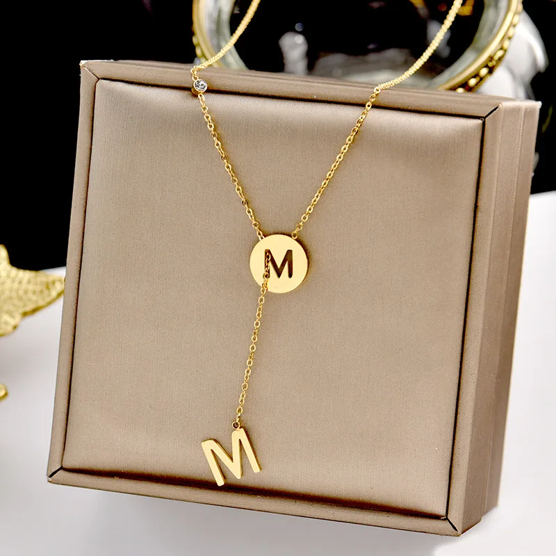 

fashion titanium M letter pendant necklace women