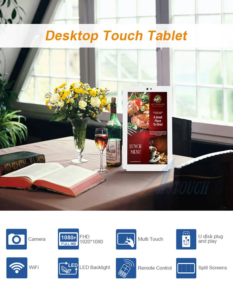 Waterproof 15.6 Inch Tabletop Tablet Multi Touch Order Kiosk For