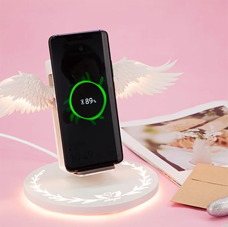 

SHANPIN Angel Wing 10W wireless charging mobile phone wireless charger stand, Black/white