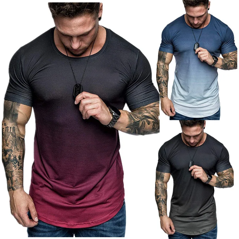 

European And American Summer New Style Gradient 3d Digital Printing Round Neck Short-sleeved T-shirt Loose Casual Men's Clothing