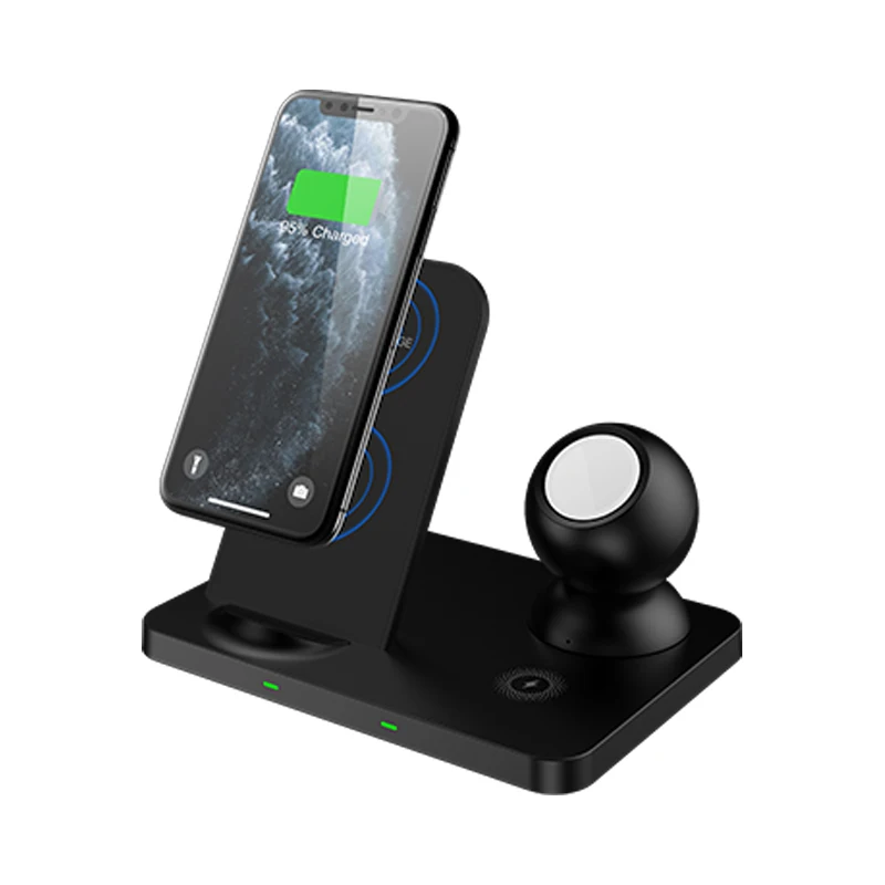 

Black Qi Standard 3 In 1 Wireless Charger stand for earbuds wireless charger station for Samsung