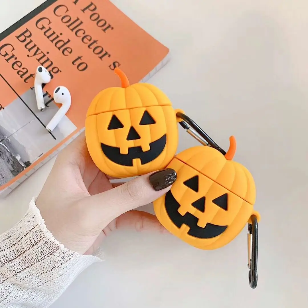 

Soft Silicone Halloween Pumpkin Earphone Case For Airpods 1 2 Pro Protective Cover 3D Wireless Charging Cover