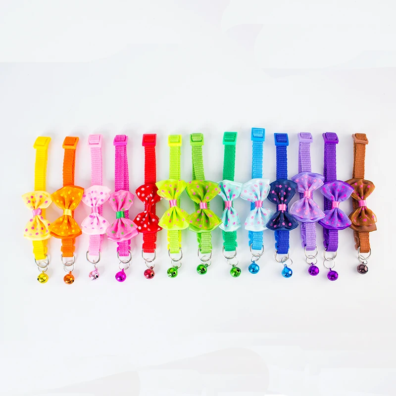 

Manufacturer Wholesale Multi-colors Adjustable Four Design Bell Bow Dog Cat Collar, As same picture