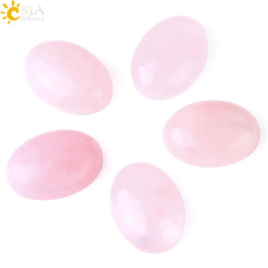 

CSJA natural rose quartz beads crystal oval CAB quartz beads no hole healing gemstone for jewelry making DIY fittings 1Pc F531