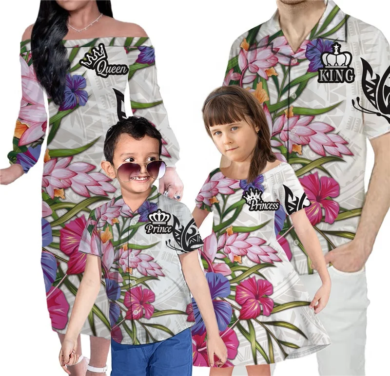 

White Dress Samoa Floral Parent-child Mother Daughter Clothes Daddy Son Outfits Family Matching Short Sleeve Shirt Boys Clothing, Customized color