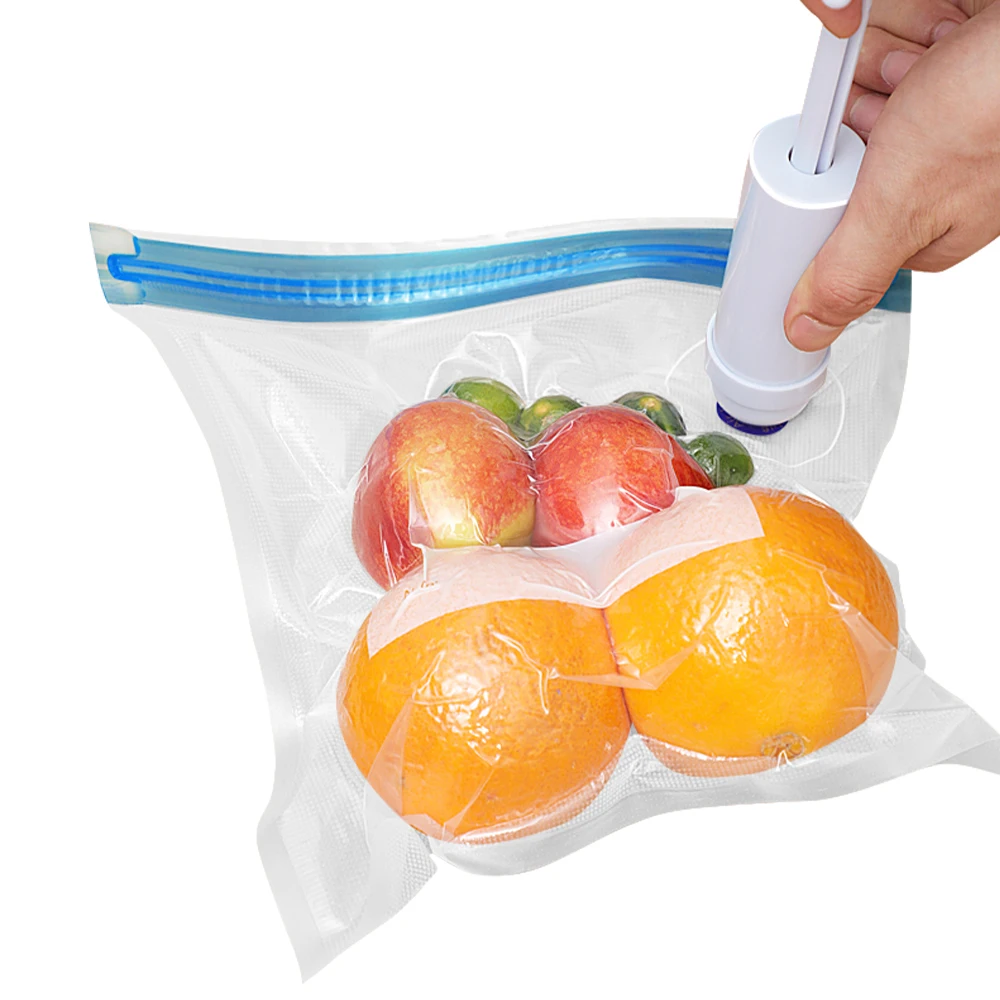 

Reusable Ziplock Vacuum Packing Sous Vide Bags Plastic Food Vacuum Sealer Bags with Hand Pump, Transparent