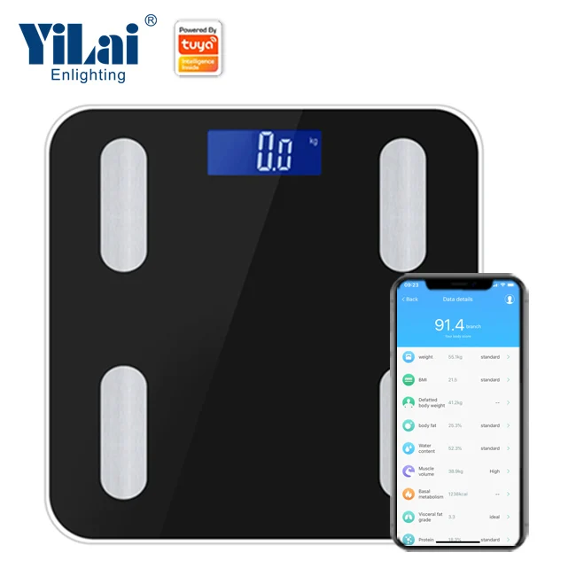 

396LB 180kg Customized Black Best Seller Tuya Smart Life Free APP Digital Electric Body Mass Analyzer Bmi Wifi Smart Scale