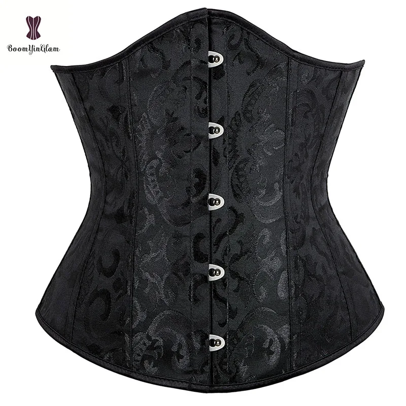 Plus Size XS-XXXXXXL Underwear Outfits Front 5 Busk Closure Black Jacquard Underbust Corset for Women Waist Trainer Bustier
