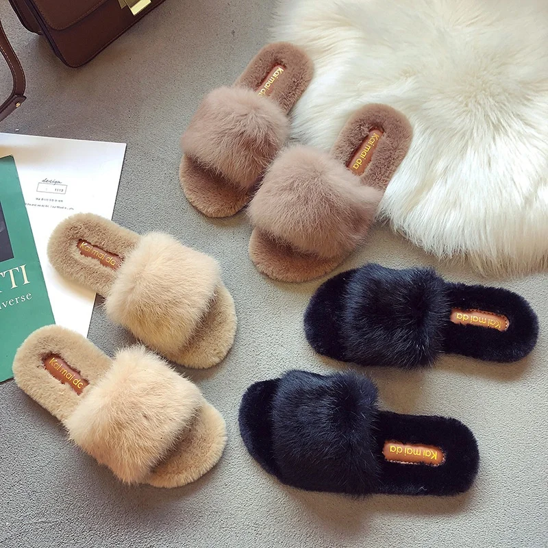 

Fall winter female fur house slippers warmer luxury fuzzy slippers for women, As the picture