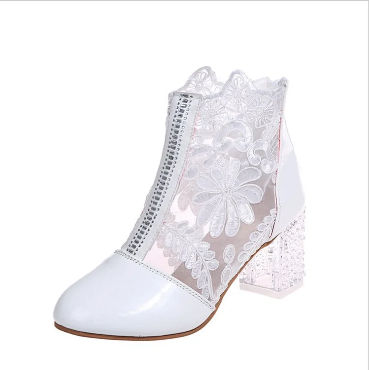 

Spring 2021 new breathable hollow mesh cold boots women European and American fashion ankle boots women, As shown in figure