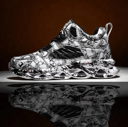 

Man Fashion Sport Men's Hip Hop Street Dance Shoes Graffiti High Top Chunky Sneakers Red Casual Mesh Shoes Zapatos Hombre, Black/white/red/green