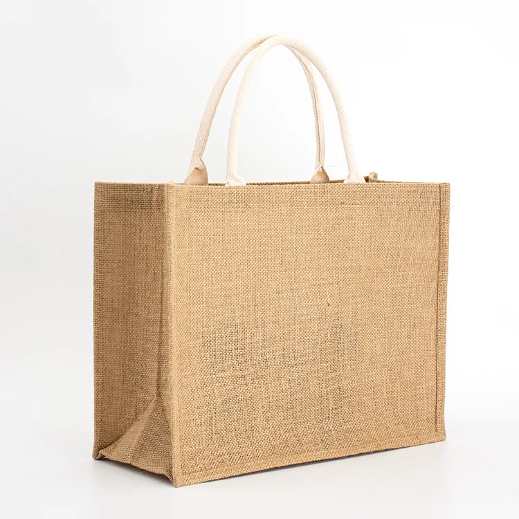 

Lamination Burlap Custom Logo Color Eco Friendly Grocery Tote Bags Reusable Sac En Jute Shopping Bag