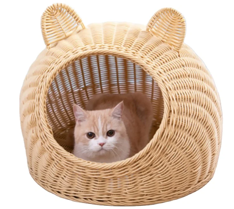 

2021New Design Rattan Cat Summer Cool Nod Dog Nest Four Seasons House Villa Bed Closed Tent Pet Supplies