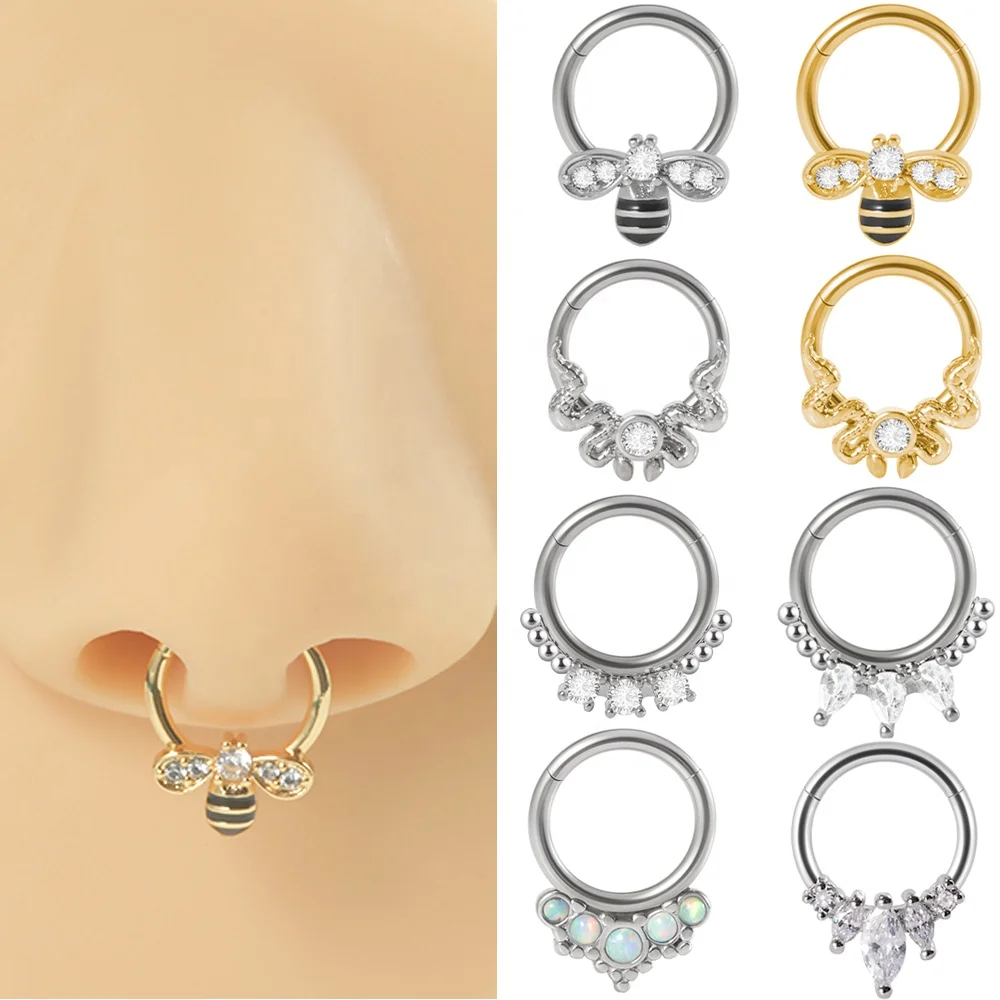 

Surgical Steel Zircon Septum Clicker Bee Snake Design Nose Rook Tragus Daith Cartilage Helix Earring Piercing Jewelry Wholesale