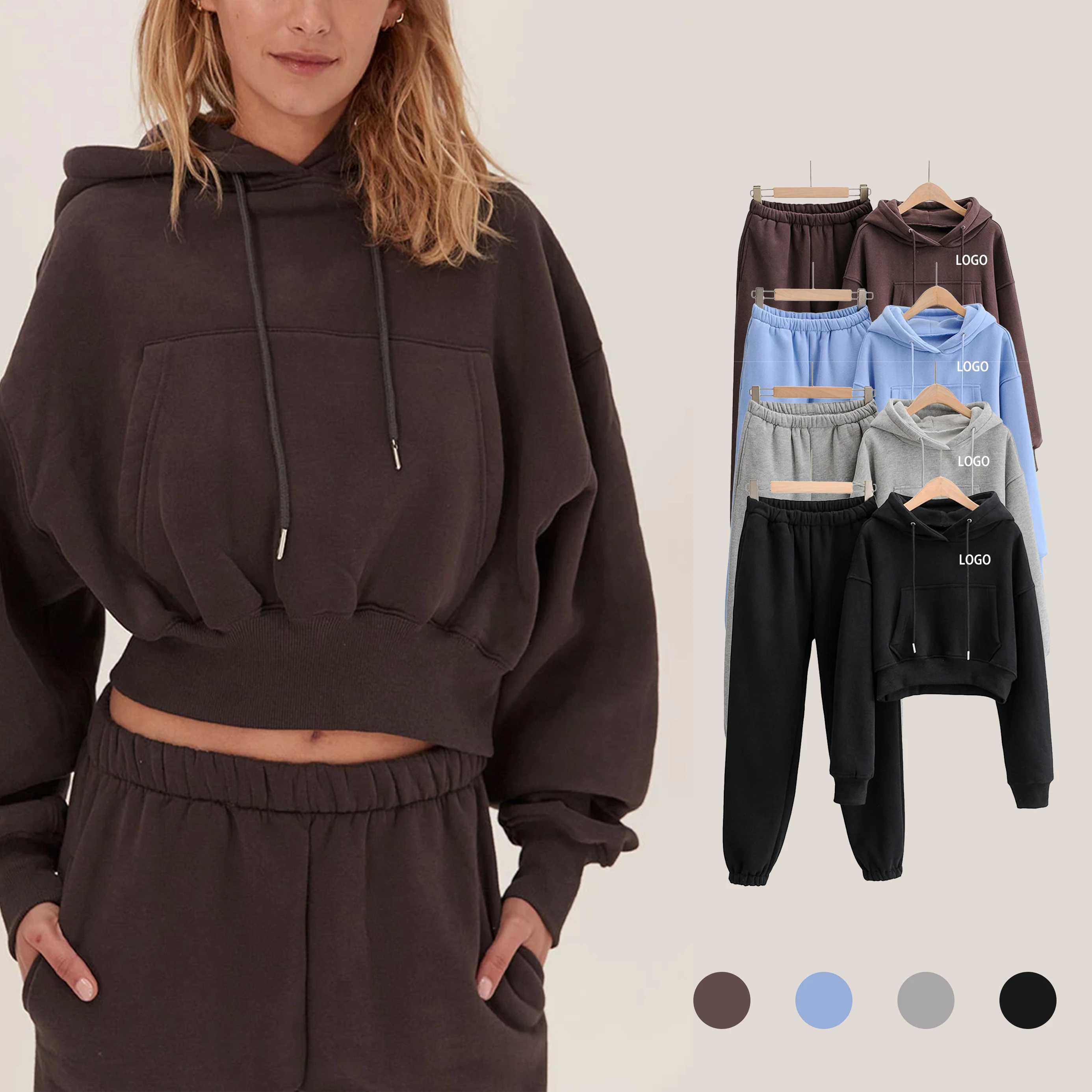 

2020 Autumn Winter custom Oversized Hoodie Women blank hoodie 2 Piece sweatsuit set