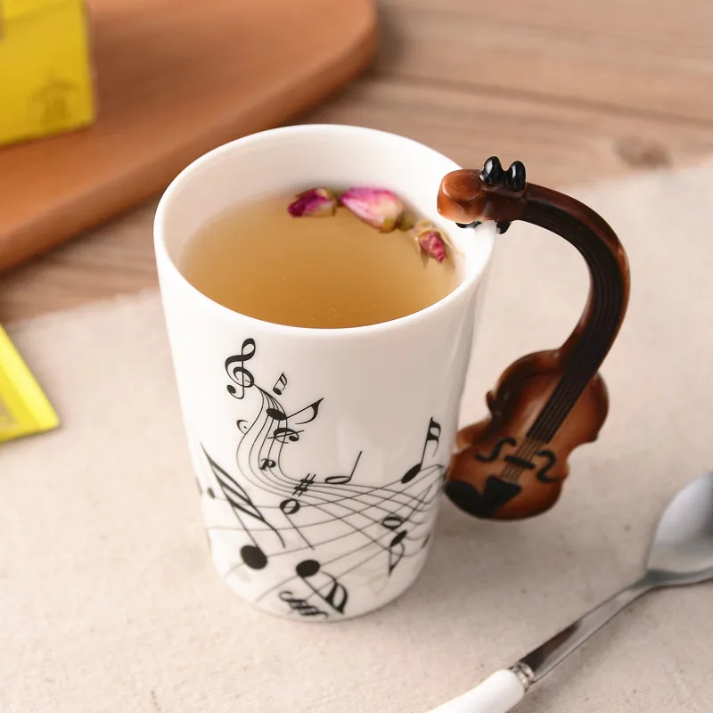 

Creative Music Violin Style Guitar Ceramic Tea Milk Stave Cups with Handle Coffee Mug Novelty Gifts