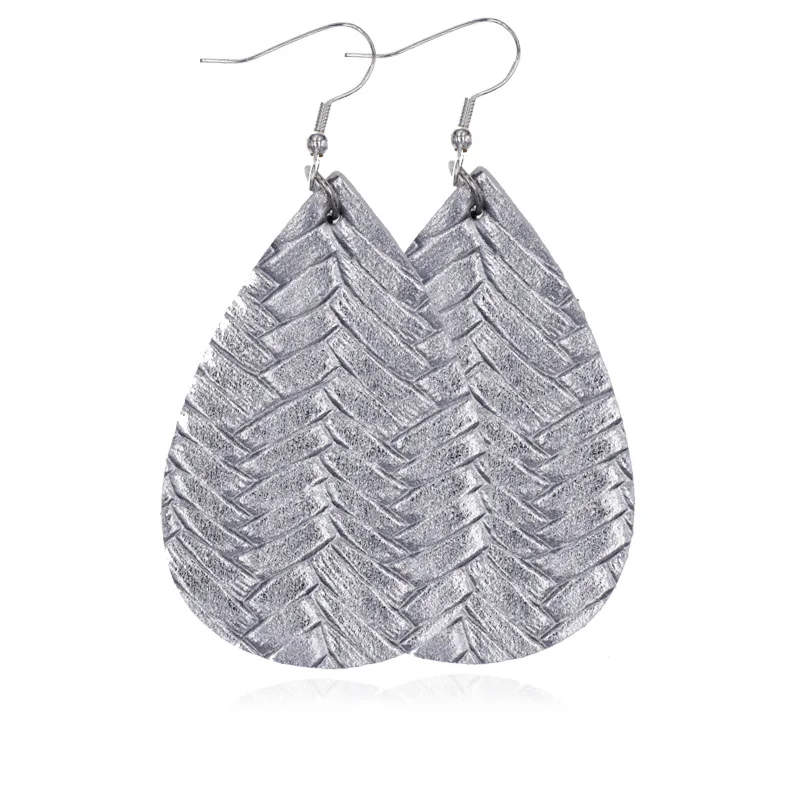

Amazon Hot Sale Europe Women Earrings Factory Wholesale Water Drop Faux Leather Earrings