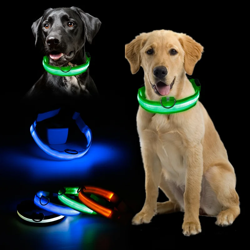 

LED Lights Dog Pets Collars Adjustable Polyester Glow In Night Pet Dog Cat Puppy Safe Luminous Flashing Necklace Pet Supplies, Colorful,pantone color or custom