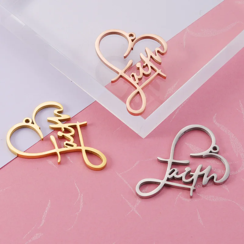 

Hobbyworker Stainless Steel Love Faith English Words Pendant For Crafts Diy Creative Necklace Jewelry Making P0474