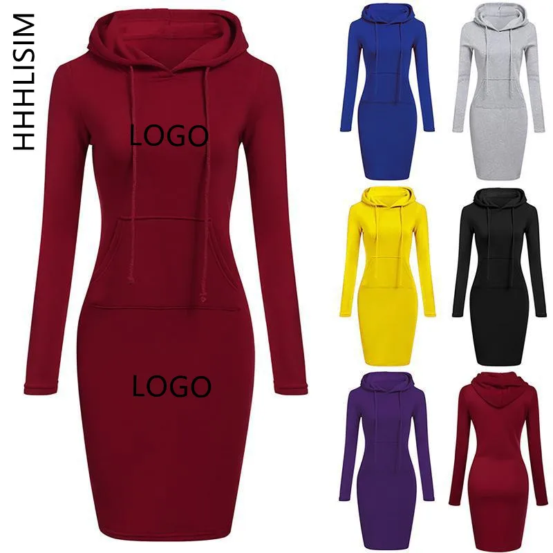 

Autumn and winter fashion solid colour pocket hoodie dresses women's casual dress hoodie for teen girls, Yellow,red,purple,grey,black,precious blue