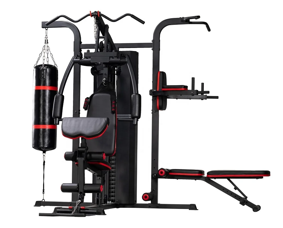 

Full body exercise multi station home gym 3 station fitness machine equipment, Black