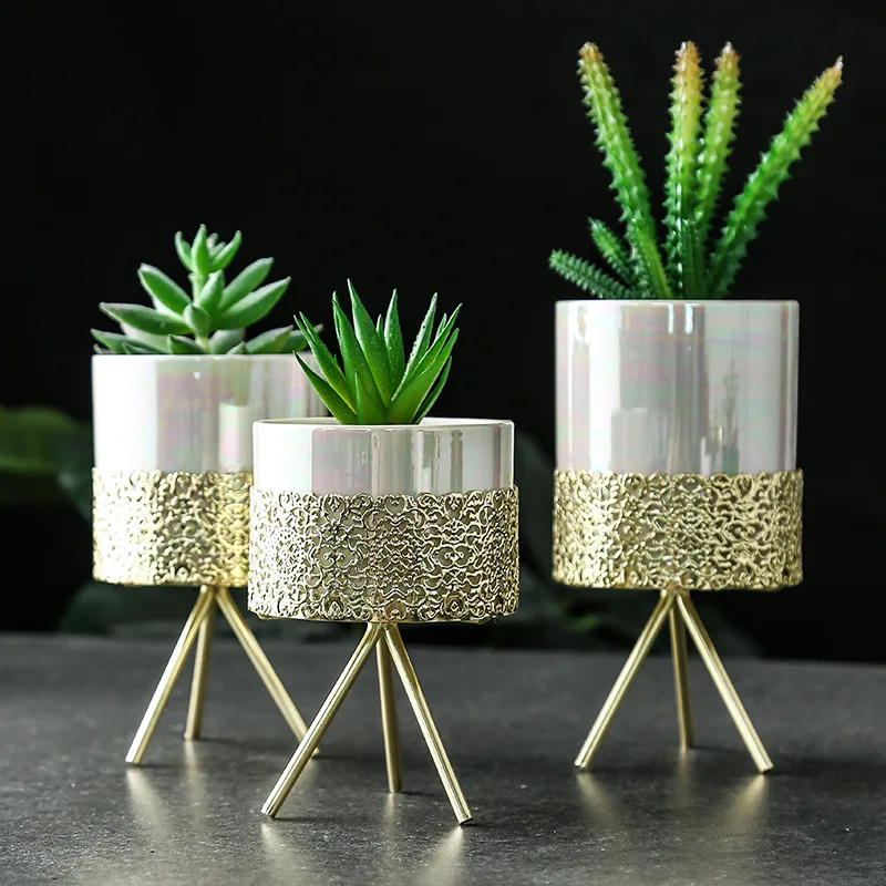 

Nordic Ins gold-plated wrought iron decor indoor flowerpots vase Simple iron frame Succulent flower pot hydroponic pot, Colorful,black,white,green