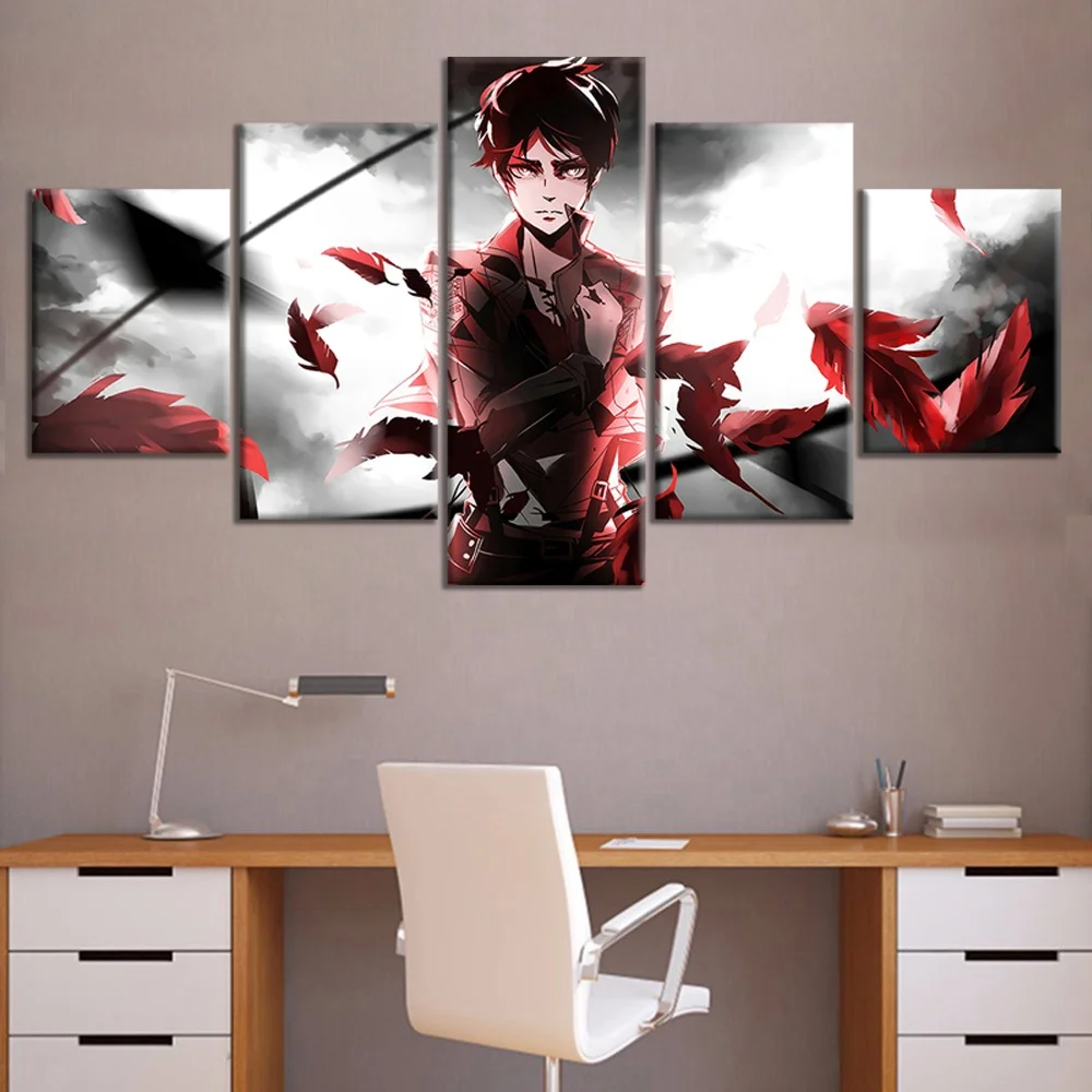 

5 Piece Anime Poster Room Decor Aesthetic Character Eren Picture Manga Home Decor Wall Sticker Attack on Titan Canvas Prints, Multiple colours