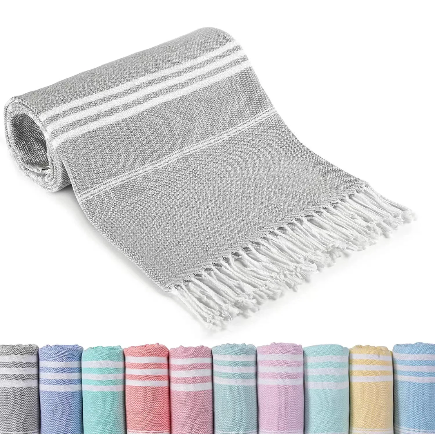 Custom High Quality Turkish Cotton Beach Towel With Tassels