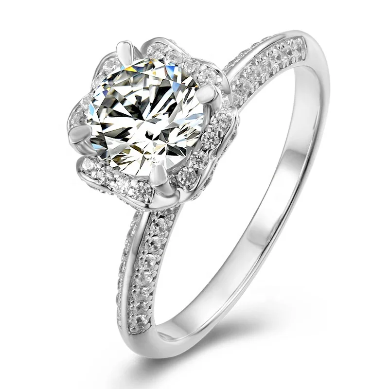 

1 Carat 925 Sterling Silver Flower Moissanite Ring in White Gold Plated