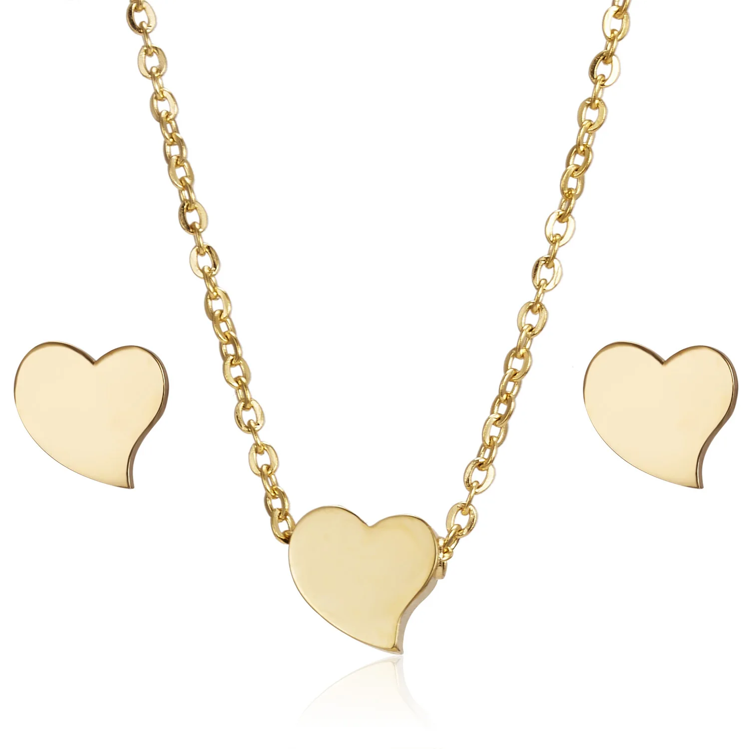 

2021 Cheap Brand High Quality Heat Shape Necklace Earrings Jewelry Set in stainless steel, Gold color