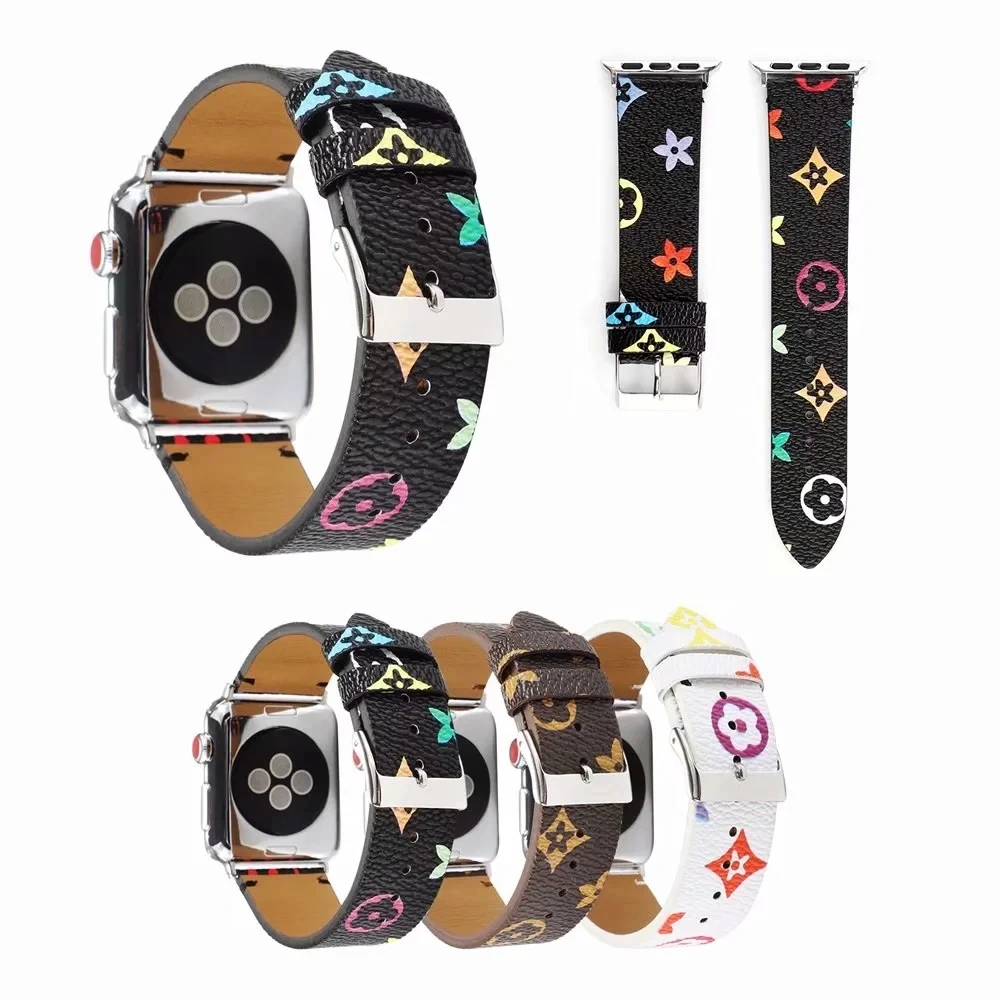 

Charm sport printed leather wrist strap suitable for Apple watch band Trendy 2021 Luxury brand for iWatch straps, Various colors to you choose