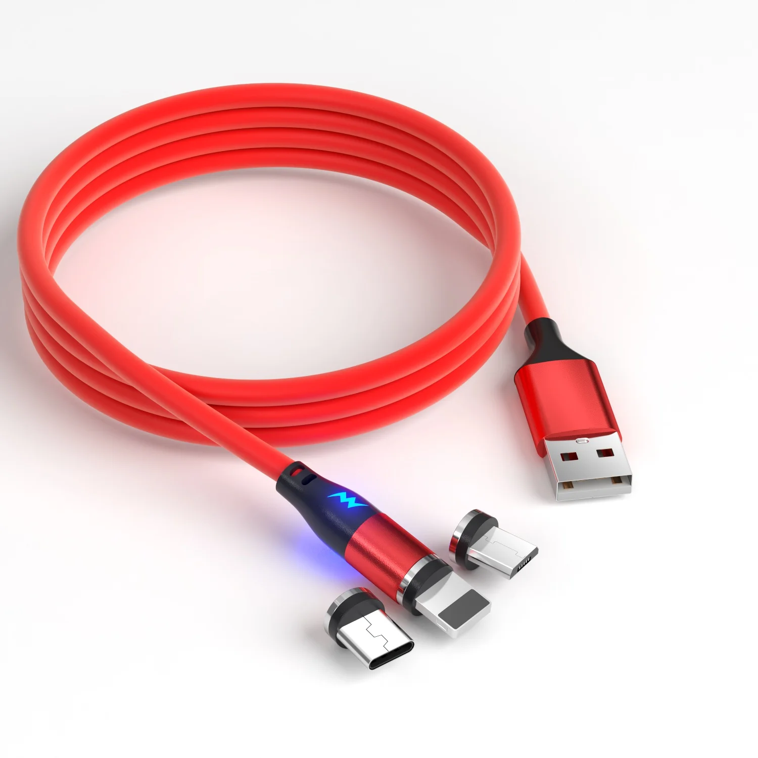 

New 2021 Led 3 In 1 Magnetic Usb Data Cable For Iphone Type-C Micro Charging Cable Rotatable Universal Magnetic Phone Cable