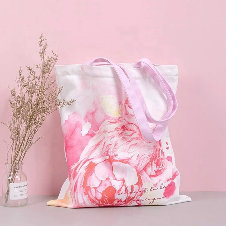 

Natural custom logo pink flamingo eco friendly tote hand bag full printed market flamingo cotton shopping canvas shopping bag, Pink ,blue,yellow ,green ,black