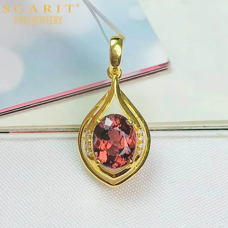 

SGARIT wholesale beautiful gemstone jewelry 18k gold 1.89ct natural tourmaline stone pendant for women