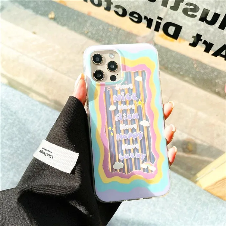 

ins Cute Laser Trunk Rainbow Wave Soft Phone Case For iPhone 13 12 11 Pro Max 7 8 plus X XR XS Max Cover Silicone Fashion Cases
