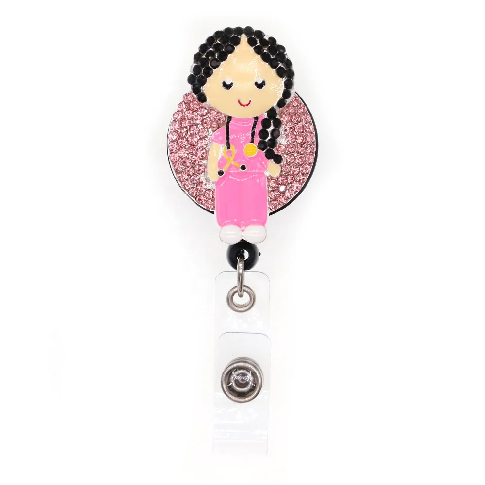 

Retractable Enamel Crystal Female Nurse Doctor Shape Nurse Badge Holder With Clip Name Badge Reel