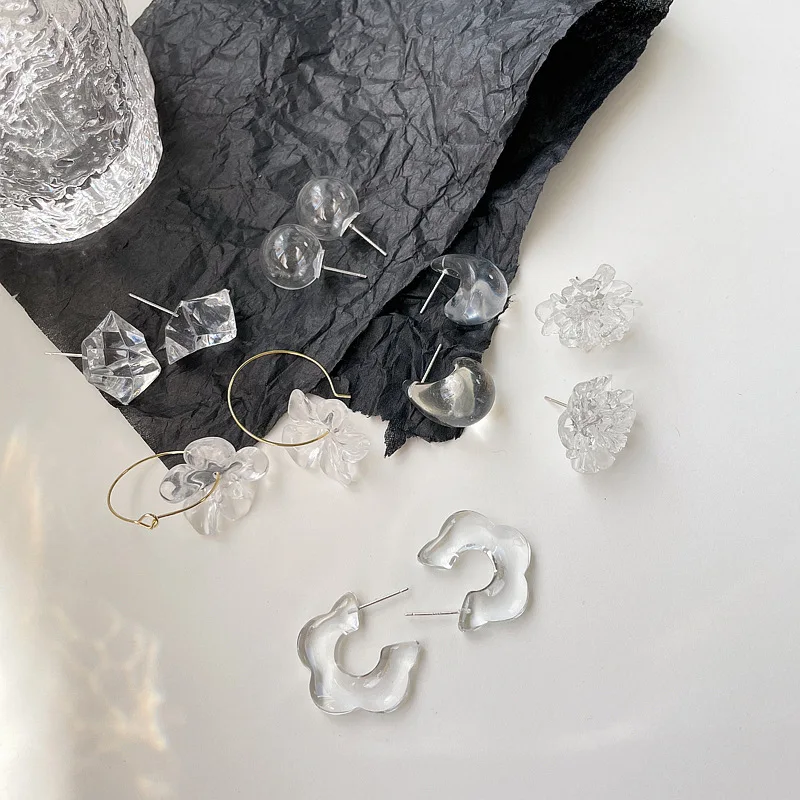 

OUYE Japanese Transparent Earrings Gold-plated Silver 2021 New All-match Creative Alloy Earrings Women Jewelry, Golden/silver