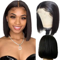 13x4 Blunt Cut Short Bob Wigs Human Hair Lace Front Virgin Hair Hd Transparent Swiss Lace Front Wigs with Bangs for Black Women
