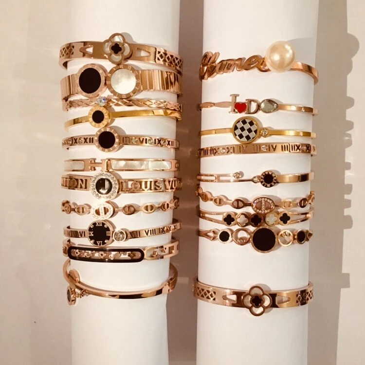 

Fancy bracelet design is good for popular anti-allergic women's bracelets Stainless steel charm cuff bangle, Sliver/rose gold/goldor customized