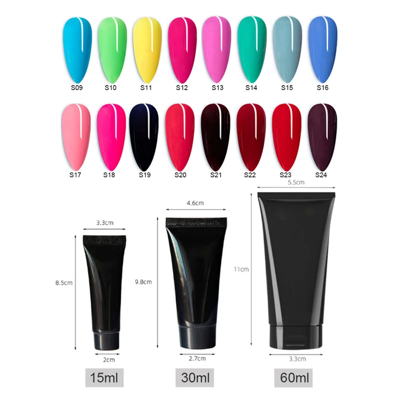 

15ml Quickly Building Solid Color Crystal Gel No Need Paper Holder Acrylic Gel 2021 New Nail UV LED Poly Gel For Nail Extension, 110 colors for choose