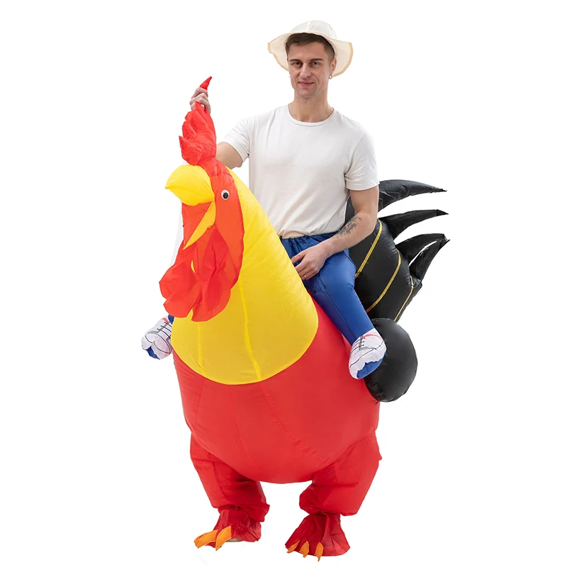 

New Product Thanksgiving Cosplay Fan Air Blower Inflatable Red Cock Rooster Costumes Suit, As image