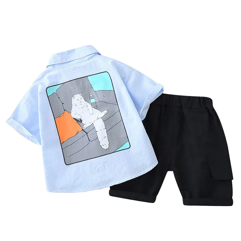 

Boys short-sleeved shirts summer 2021 new children's cartoon tops Western style children's clothes boys baby shirts, Light blue,white,green