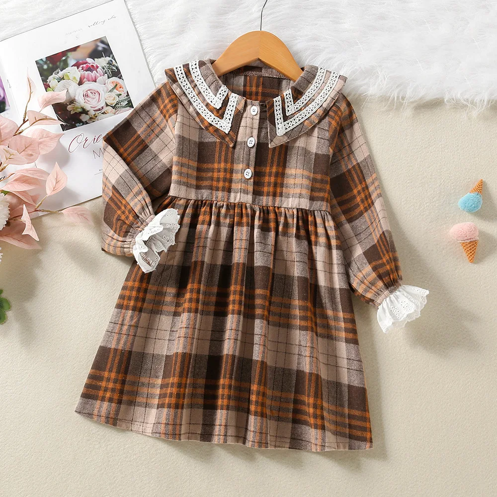 

Autumn Dress 2021 Girls Kids teens Princess Elegant Dresses Children short sleeve plaid party Clothes, As picture