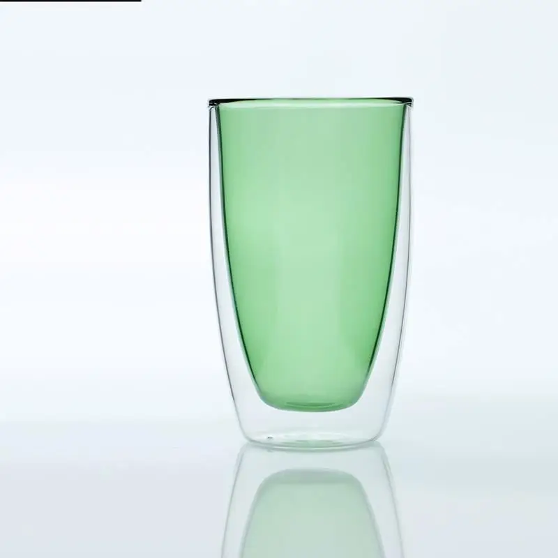 

High Quality Widely used Promotional reusable thin double glass coffee cup, Light blue, light green,dark blue,light purple,transparent gray ,etc