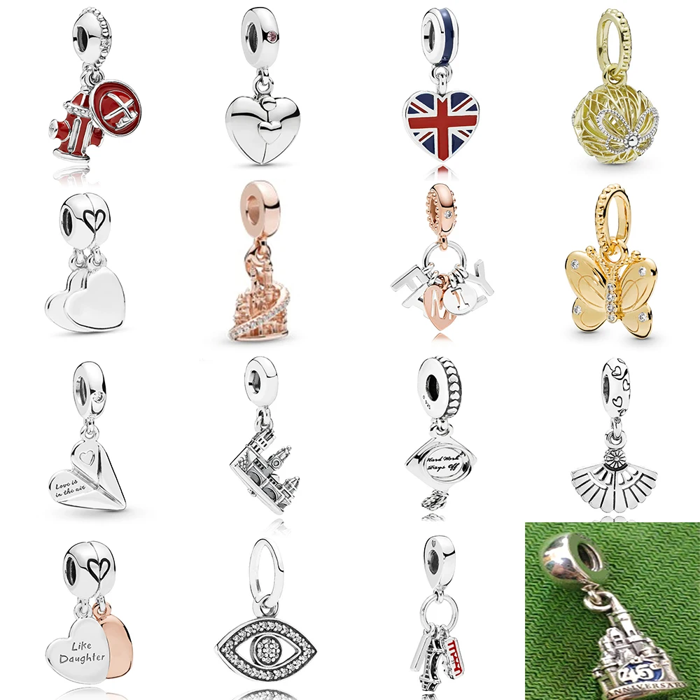 

NEW 2021 100% 925 Sterling Silver Rose Resort Castle Mother & Daughter Love Pendant Fit DIY Original Women Bracelet Jewelry Gift