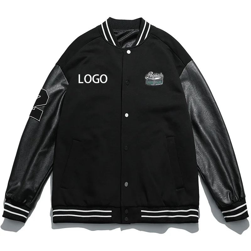 

Everland OEM 2021 autumn new fashion brand jacket loose stitching embroidery baseball jacket for men streetwear, Black, white