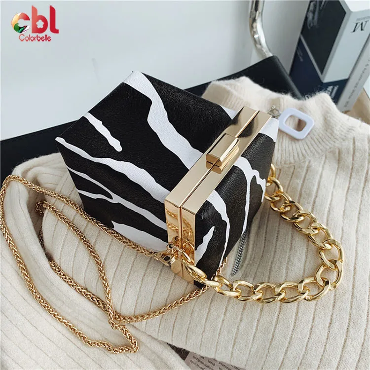 

New arrival Mini Small chain Handbags evening Bags Fashion Woman Animal print Leopard cow Clutch Bag, Black and white