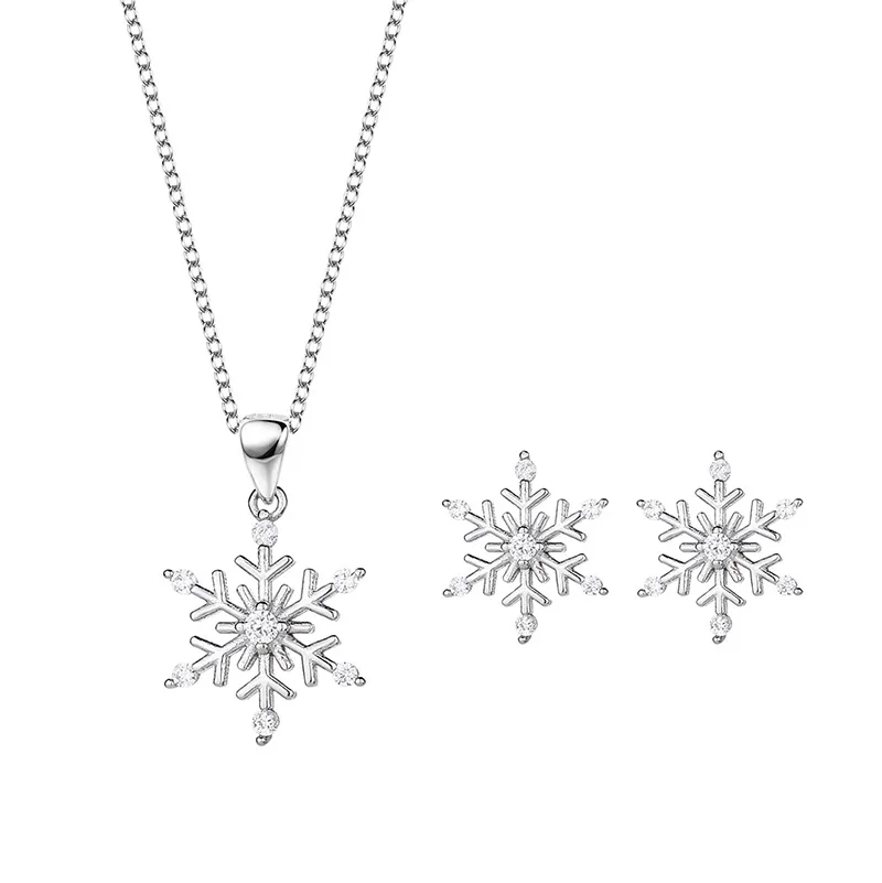 

Retro Snowflake Shape S925 Sterling Silver Earrings And Necklace TwoPiece Set